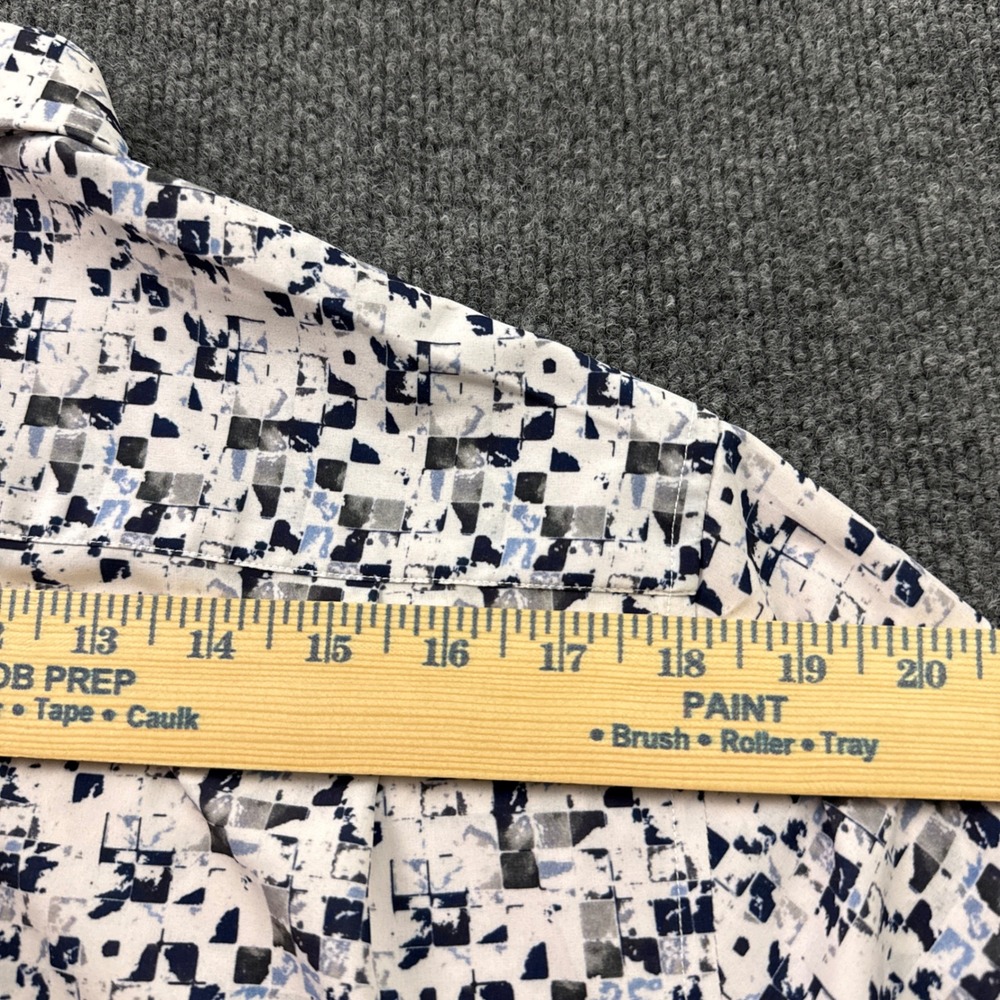 7Diamonds Button Down Mens L White Blue Geo 4-Way Stretch Short Sleeve Shirt - Picture 12 of 12